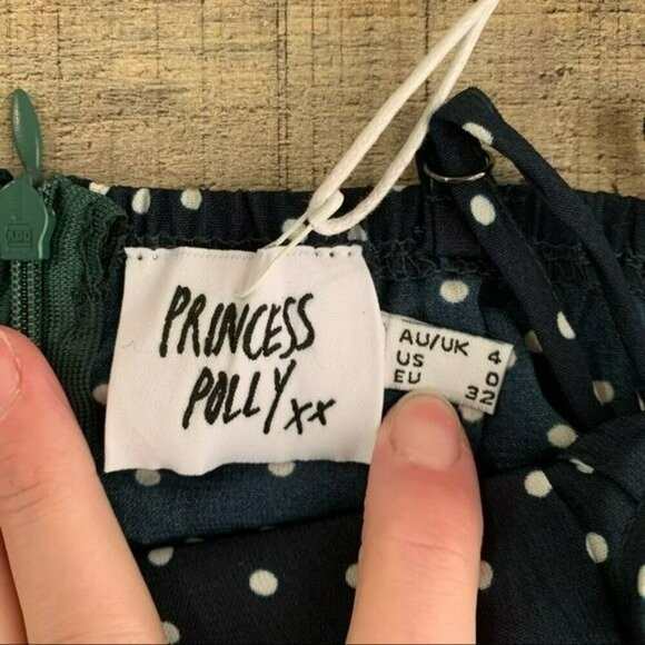 Princess Polly caesura wrap tie ruffled mini dress teal and white polka dot - 0 - Picture 7 of 7